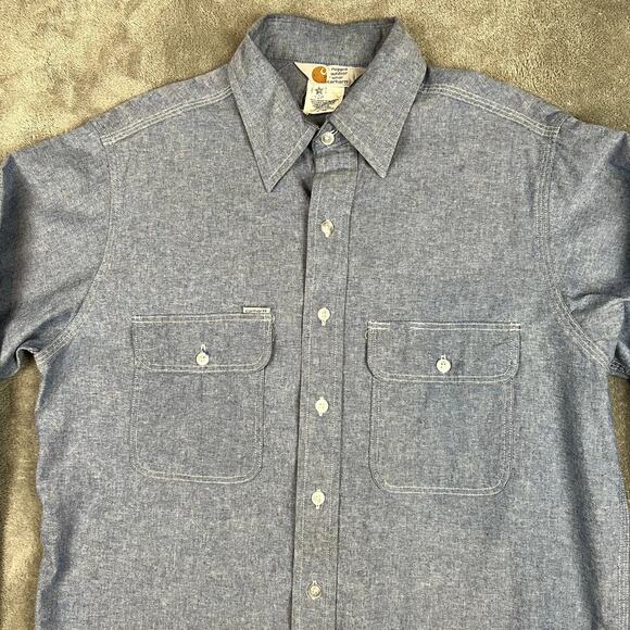 Vintage Carhartt Gray Jacket Shirt Mens L Denim Canvas Union Label USA Chore - Picture 2 of 10